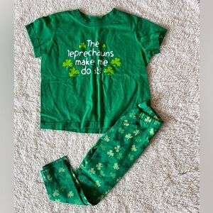 Leprechauns Made me Do it St Patrick’s Shirt Sz Small (4/5) & Leggings Sz 5